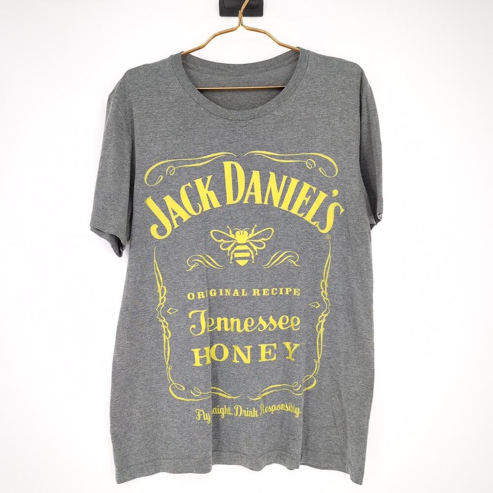 Jack Daniel's Tennessee Honey Gray / Grey & Yellow Men's T-shirt - Size L - GUC